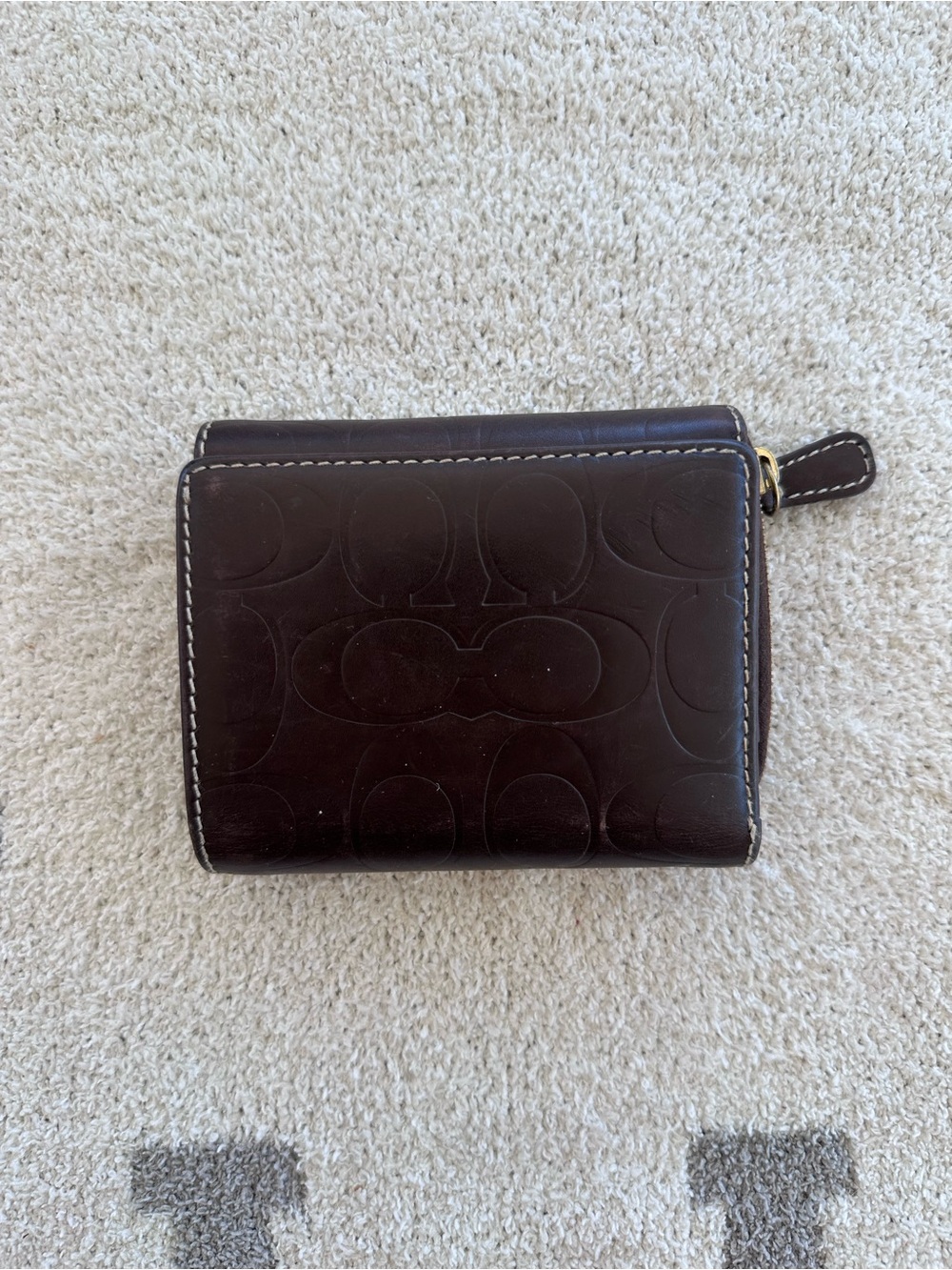 Embossed Dark Brown Leather Zip Wallet coach vintage
